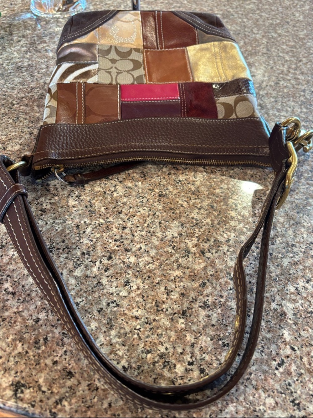 Coach Patchwork Shoulder or Crossbody Bag - Suede Brown, Tan, Metallic, Pink - Picture 11 of 16